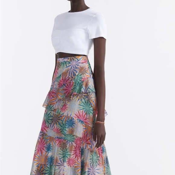 SALONI Marissa Printed Silk Tiered Midi Skirt Marissa Skirt In Whirlpool - Picture 2 of 9